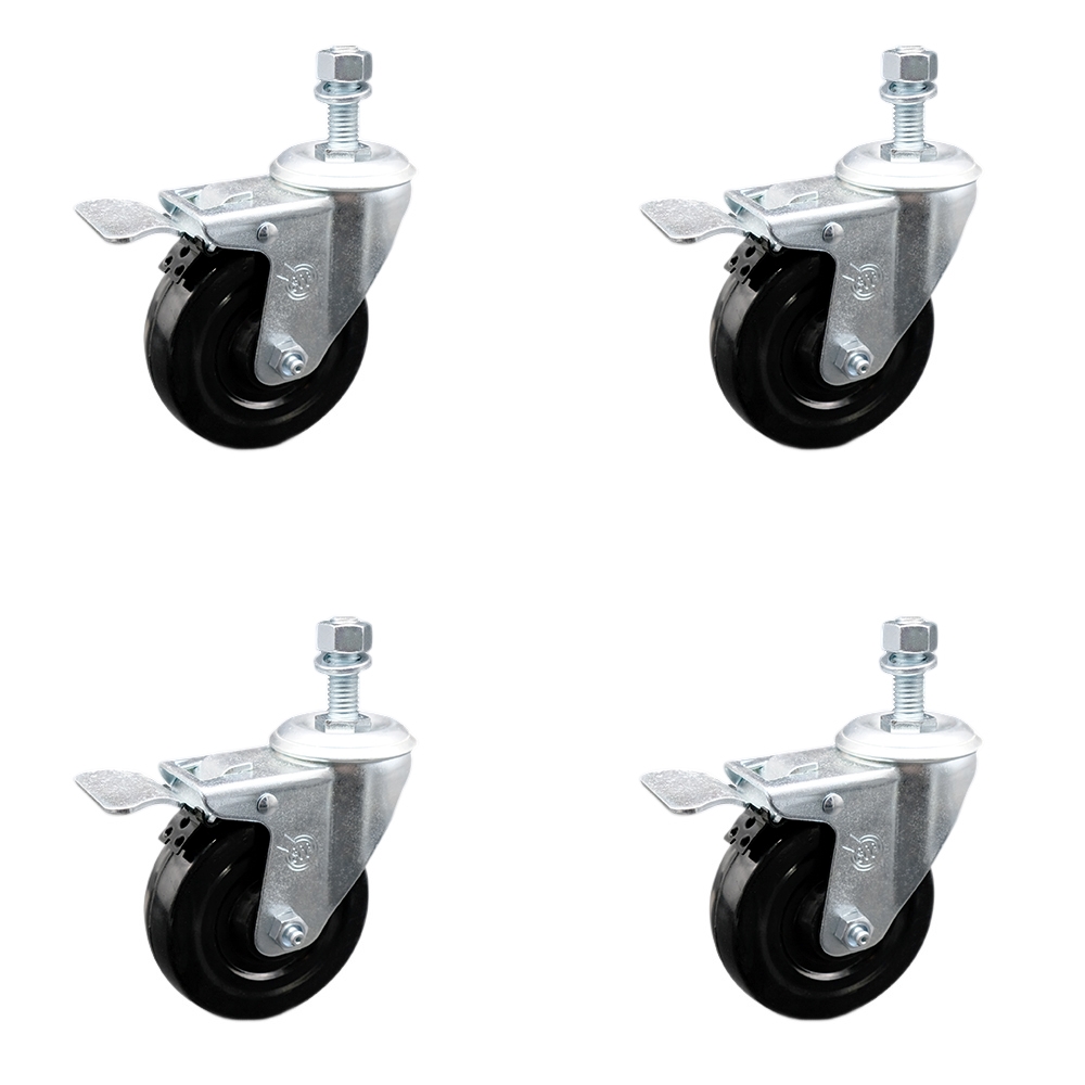 SCC-TSTTL20S414-HRS-M1015-4 Hard Rubber Swivel Threaded Stem Caster with 4 x 1.25 in. Black Wheels & 10 mm Stems - Set of 4