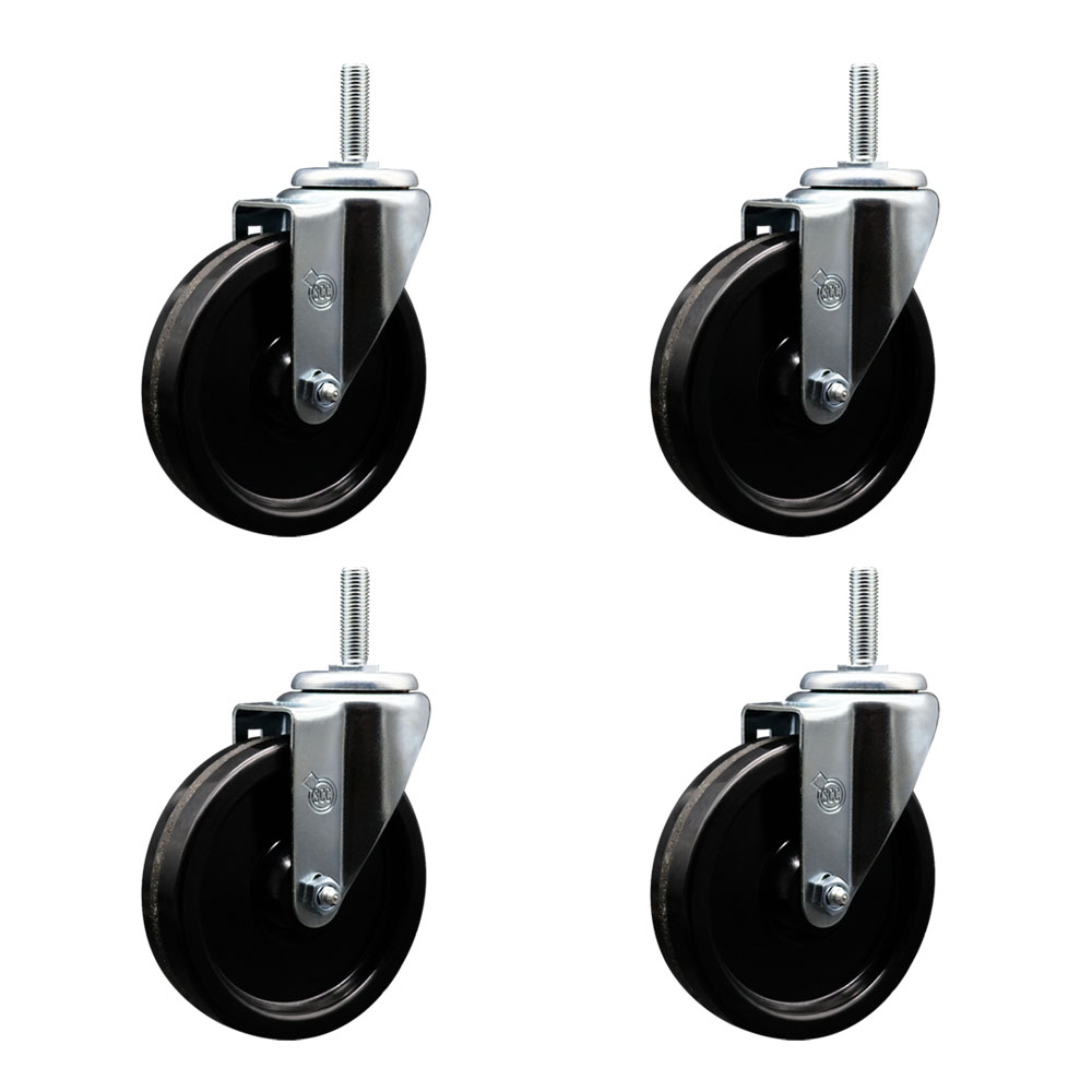 SCC-TS20S514-PHS-34212-4 Phenolic Swivel Threaded Stem Caster with 5 x 1.25 in. Black Wheels & 0.75 in. Stems - Set of 4