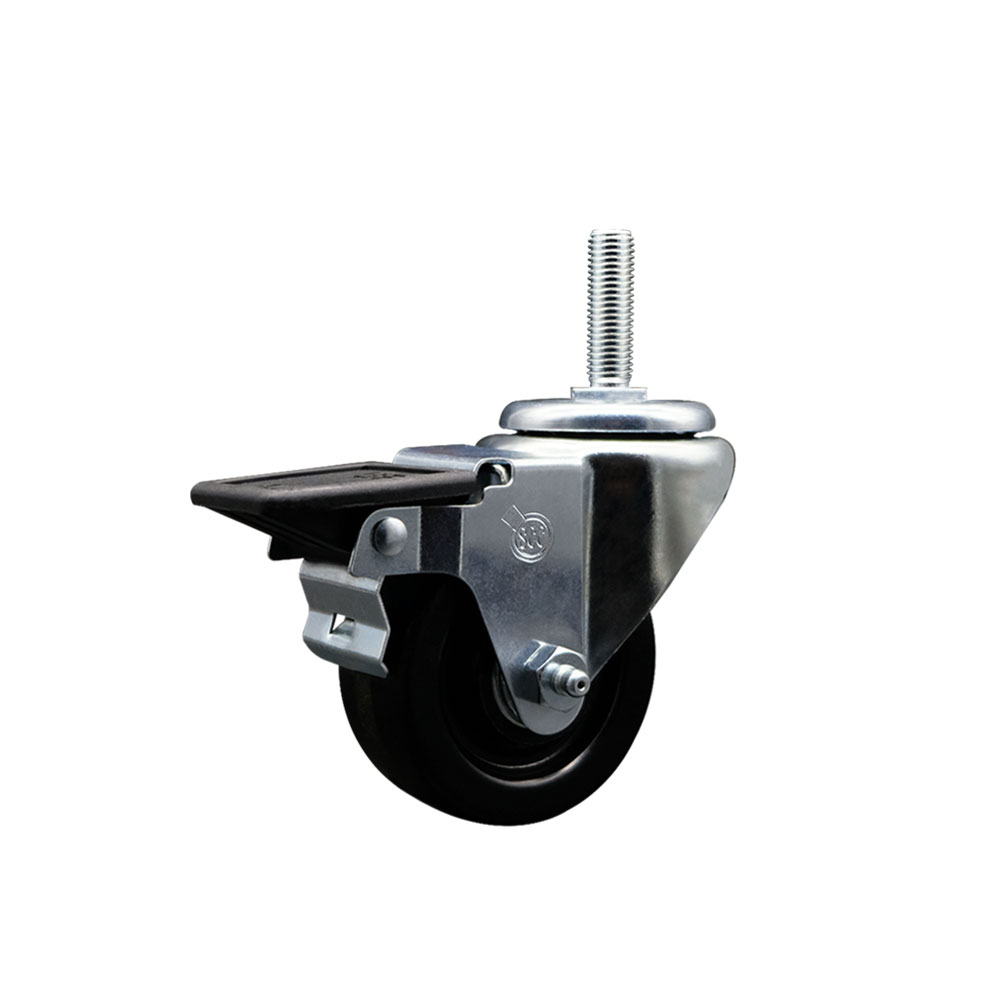 SCC-TS20S314-PHS-PLB-58212 Phenolic Swivel Threaded Stem Caster with 3 x 1.25 in. Black Wheel & 0.63 in. Stem & Posi Locking Brake