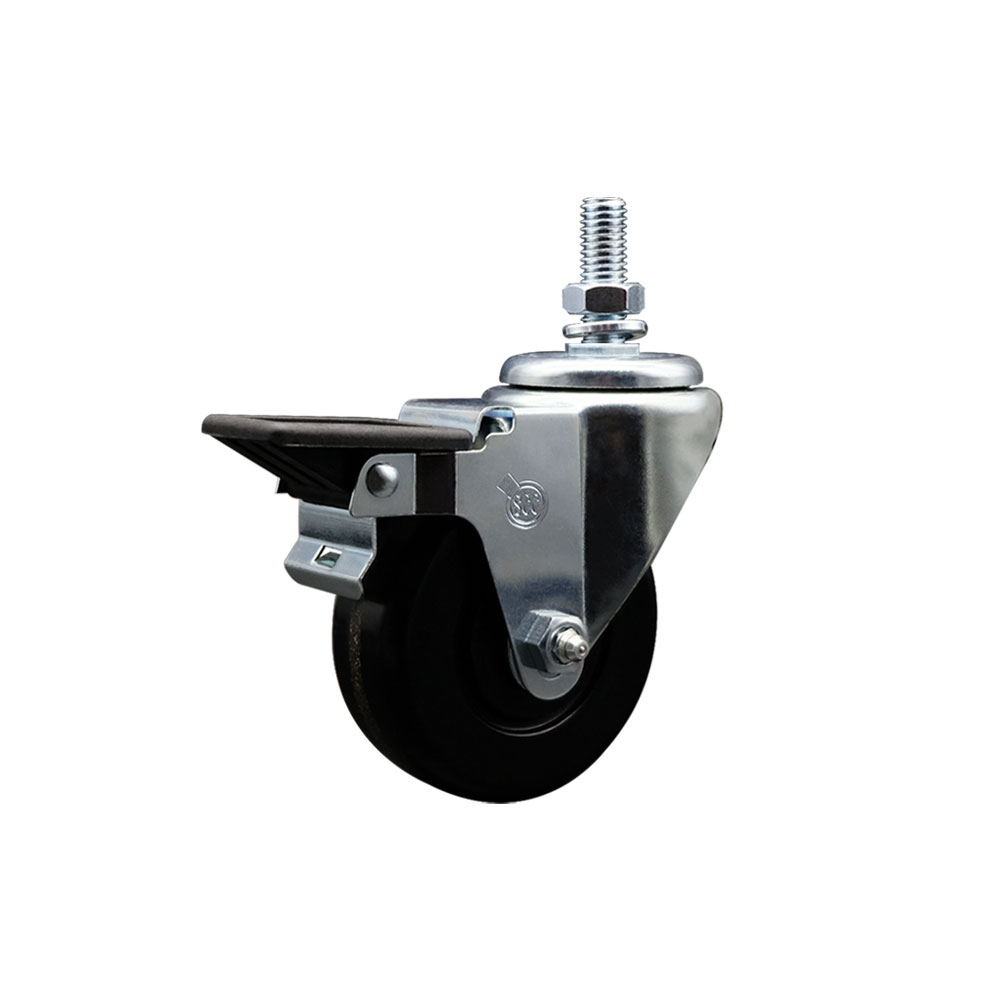 SCC-TS20S3514-PHR-PLB-M1015 Phenolic Swivel Threaded Stem Caster with 3.5 x 1.25 in. Black Wheel & 10 mm Stem & Posi Locking Brake