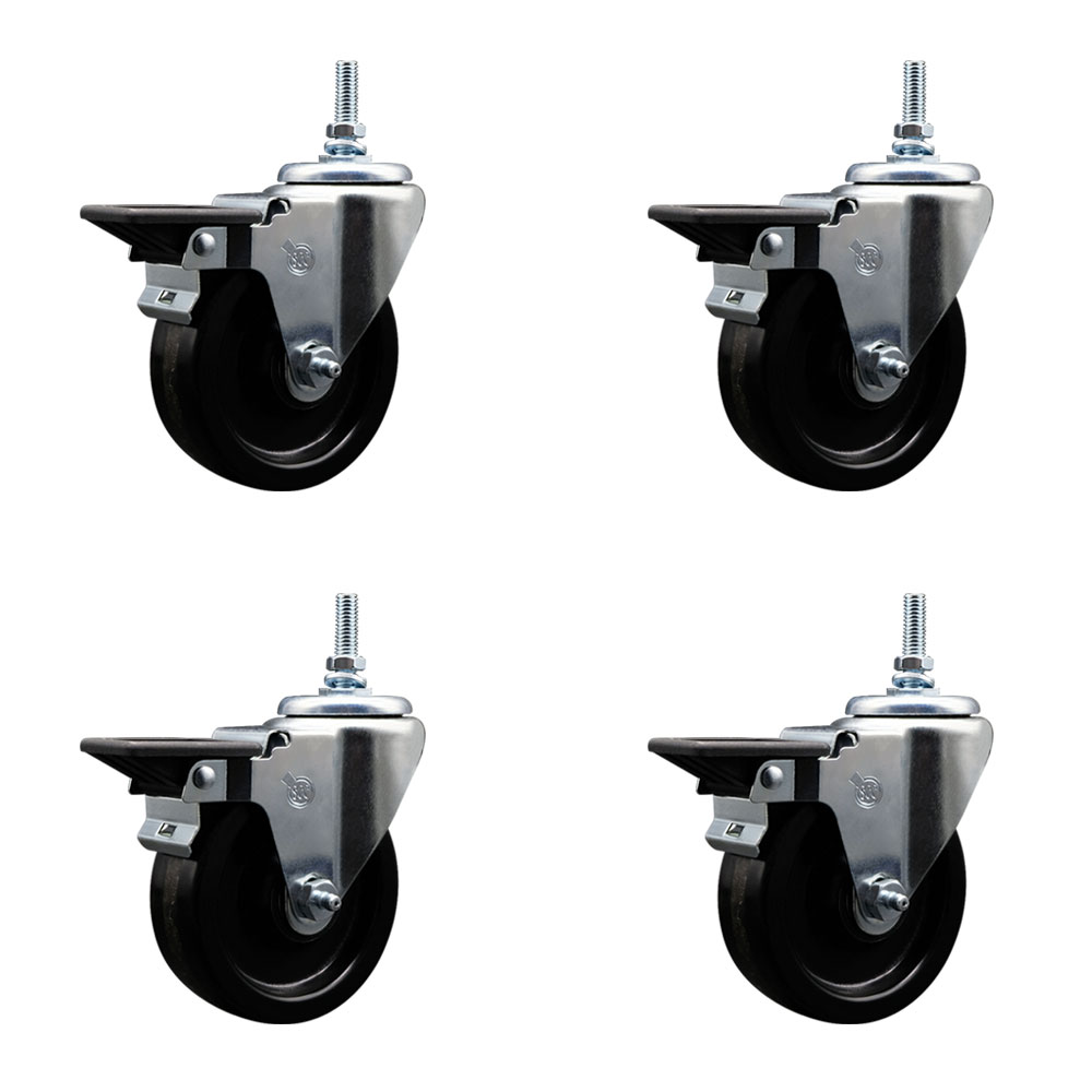 SCC-TS20S414-PHR-PLB-M1215-4 Phenolic Swivel Threaded Stem Caster with 4 x 1.25 in. Black Wheels & 12 mm Stems - Set of 4