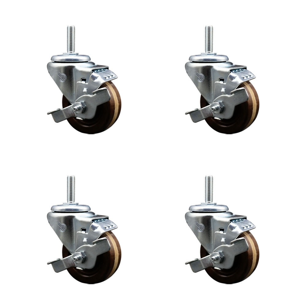 SCC-TS20S314-PHSHT-TLB-58212-4 High Temperature Phenolic Swivel Threaded Stem Caster with 3 x 1.25 in. Brown Wheels & 0.63 in. Stems - Set of 4