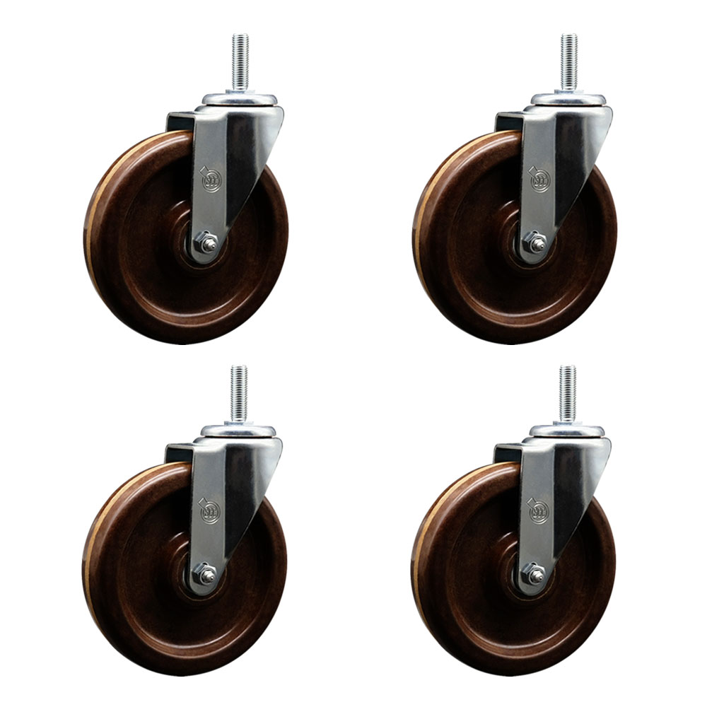 SCC-TS20S615-PHSHT-58212-4 High Temperature Phenolic Swivel Threaded Stem Caster with 6 x 1.5 in. Brown Wheels & 0.63 in. Stems - Set of 4