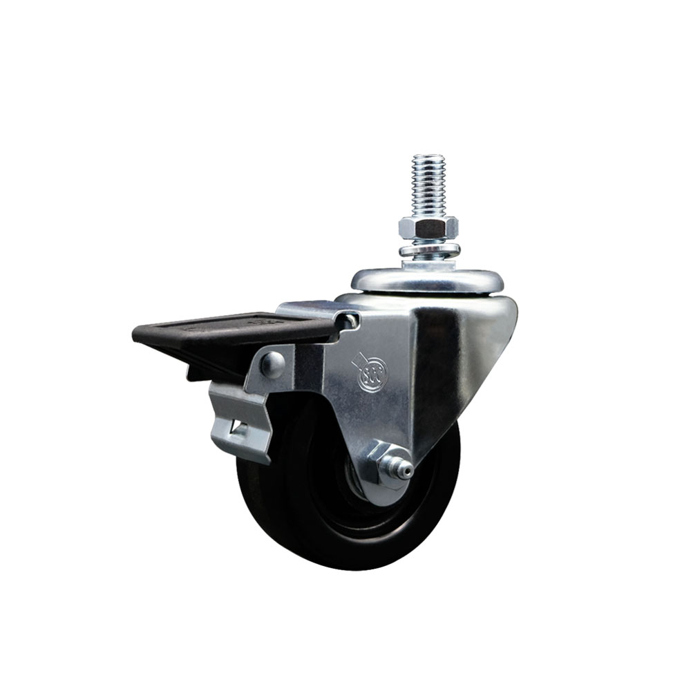 SCC-TS20S314-PHS-PLB-121315 Phenolic Swivel Threaded Stem Caster with 3 x 1.25 in. Black Wheel & 0.5 in. Stem & Posi Locking Brake