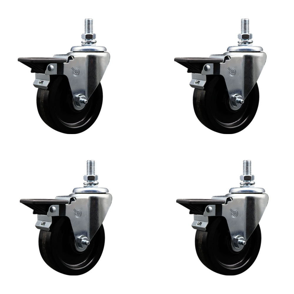 SCC-TS20S414-PHS-PLB-121315-4 Phenolic Swivel Threaded Stem Caster with 3 x 1.25 in. Black Wheels & 0.5 in. Stems - Set of 4