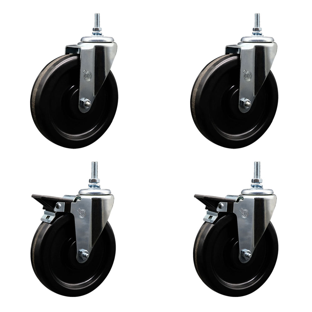 SCC-TS20S615-PHS-34212-2-PLB-2 Phenolic Swivel Threaded Stem Caster with 6 x 1.25 in. Black Wheels & 0.75 in. Stems - Set of 4