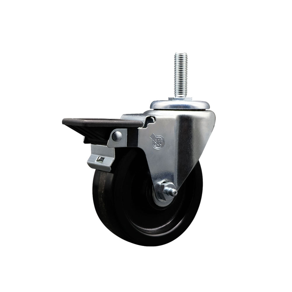 SCC-TS20S414-PHS-PLB-58212 Phenolic Swivel Threaded Stem Caster with 4 x 1.25 in. Black Wheel & 0.63 in. Stem & Posi Locking Brake