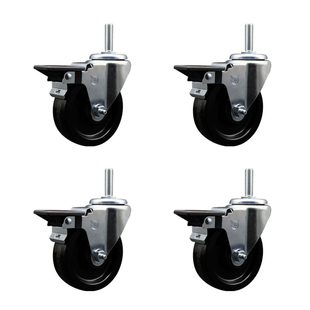 SCC-TS20S414-PHS-PLB-58212-4 Phenolic Swivel Threaded Stem Caster with 4 x 1.25 in. Black Wheels & 0.63 in. Stems - Set of 4