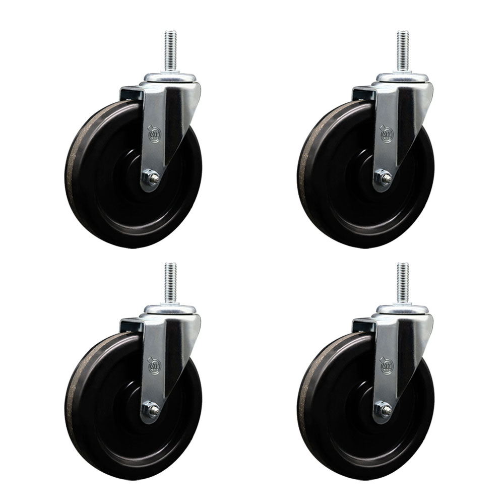 SCC-TS20S615-PHS-58212-4 Phenolic Swivel Threaded Stem Caster with 6 x 1.25 in. Black Wheels & 0.63 in. Stems - Set of 4