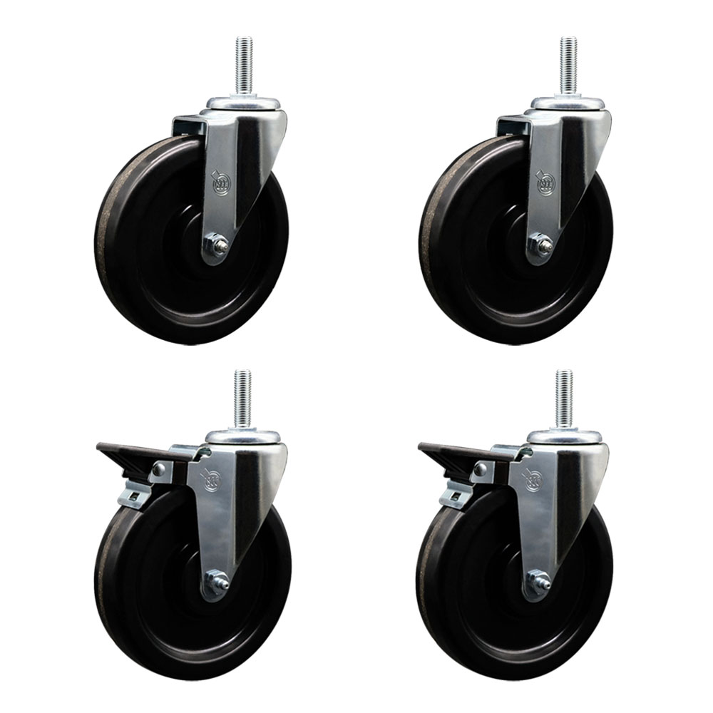 SCC-TS20S615-PHS-58212-2-PLB-2 Phenolic Swivel Threaded Stem Caster with 6 x 1.25 in. Black Wheels & 0.63 in. Stems - Set of 4