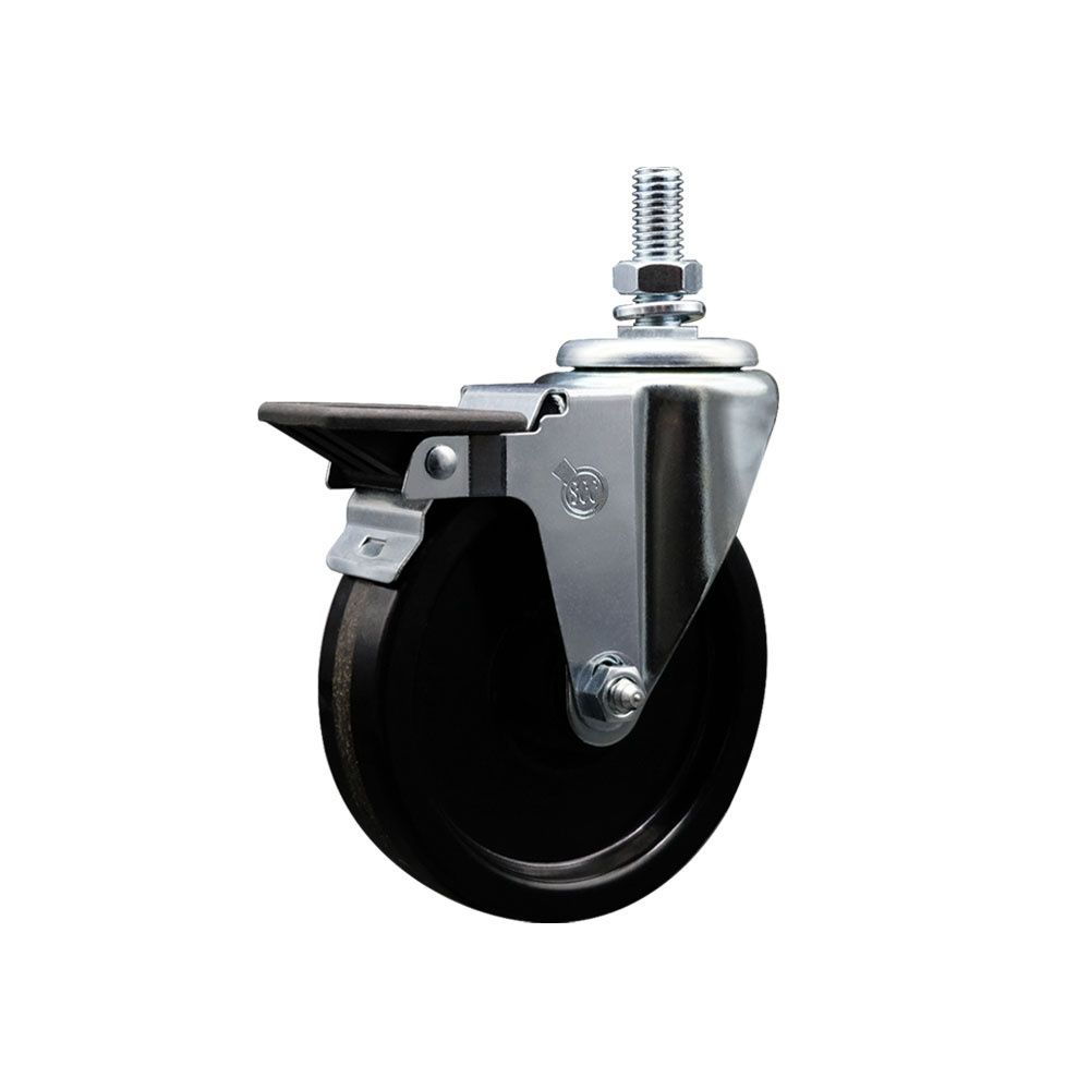 SCC-TS20S514-PHS-PLB-M1015 Phenolic Swivel Threaded Stem Caster with 5 x 1.25 in. Black Wheel & 10 mm Stem & Posi Locking Brake