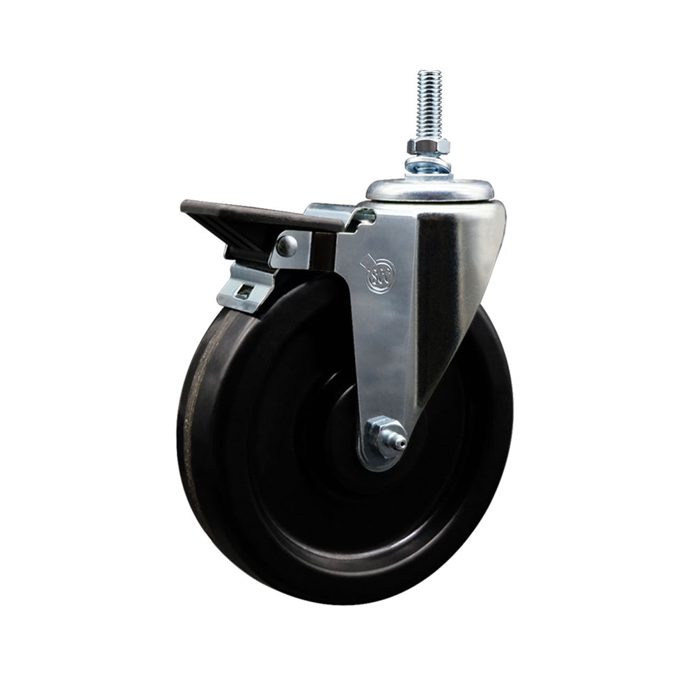 SCC-TS20S615-PHS-PLB-M1215 Phenolic Swivel Threaded Stem Caster with 6 x 1.25 in. Black Wheel & 12 mm Stem & Posi Locking Brake