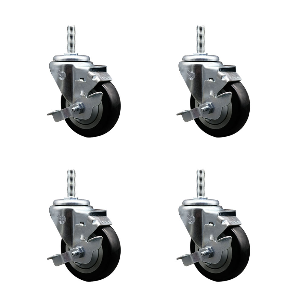 SCC-TS20S3514-PPUB-BLK-TLB-34212-4 Polyurethane Swivel Threaded Stem Caster with 3.5 x 1.25 in. Black Wheels & 0.75 in. Stems - Set of 4