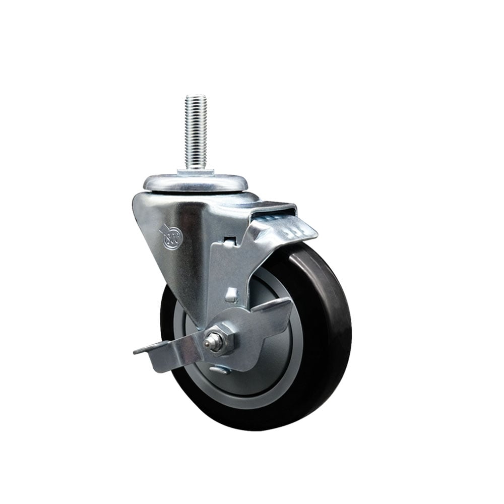 SCC-TS20S414-PPUB-BLK-TLB-34212 Polyurethane Swivel Threaded Stem Caster with 4 x 1.25 in. Black Wheel & 0.75 in. Stem & Top Locking Brake