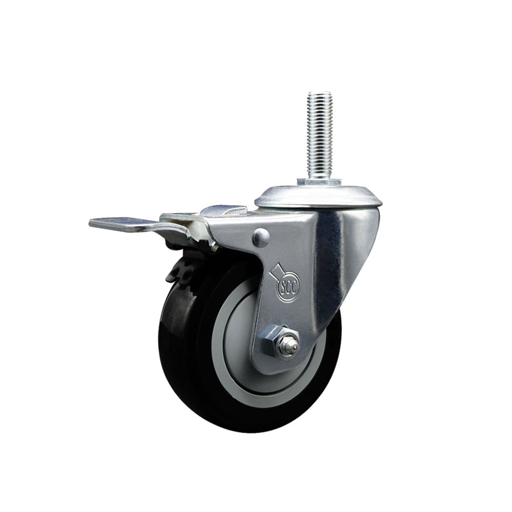 SCC-TSTTL20S414-PPUB-BLK-34212 Polyurethane Swivel Threaded Stem Caster with 4 x 1.25 in. Black Wheel & 0.75 in. Stem & Total Locking Brake