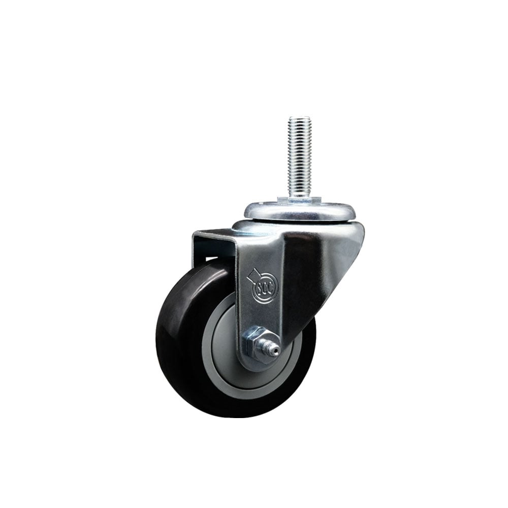 SCC-TS20S314-PPUB-BLK-58212 Polyurethane Swivel Threaded Stem Caster with 3 x 1.25 in. Black Wheel & 0.63 in. Stem
