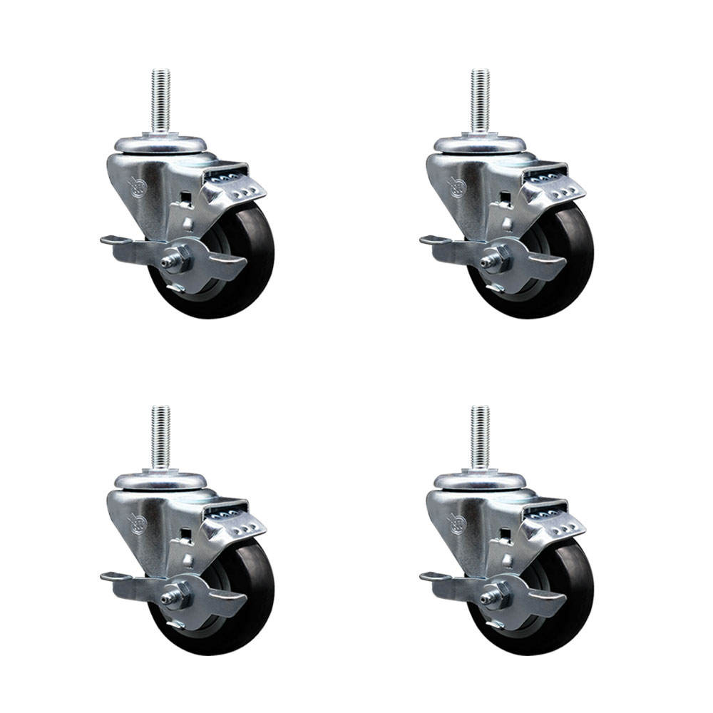 SCC-TS20S314-PPUB-BLK-TLB-58212-4 Polyurethane Swivel Threaded Stem Caster with 3 x 1.25 in. Black Wheels & 0.63 in. Stems - Set of 4