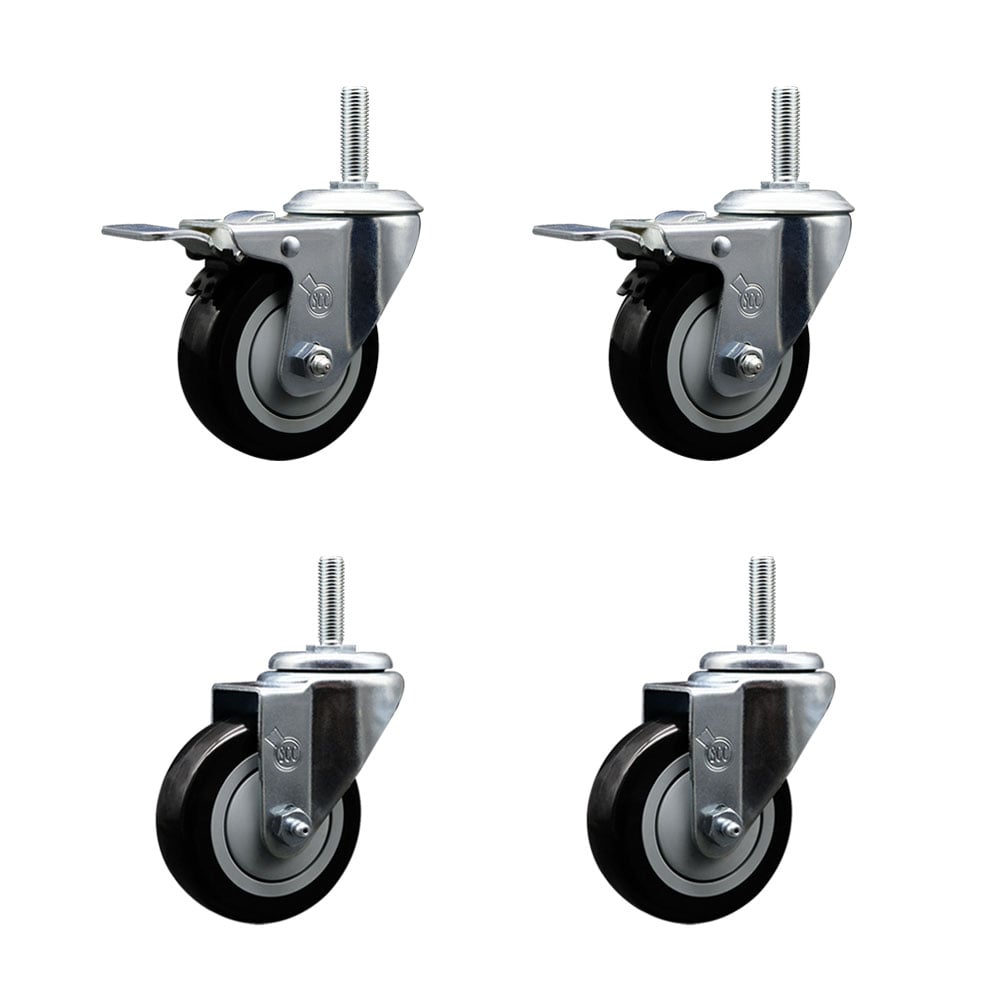 SCC-TSTTL20S3514-PPUB-BLK-58212-2-S2 Polyurethane Swivel Threaded Stem Caster with 3.5 x 1.25 in. Black Wheels & 0.63 in. Stems - Set of 4