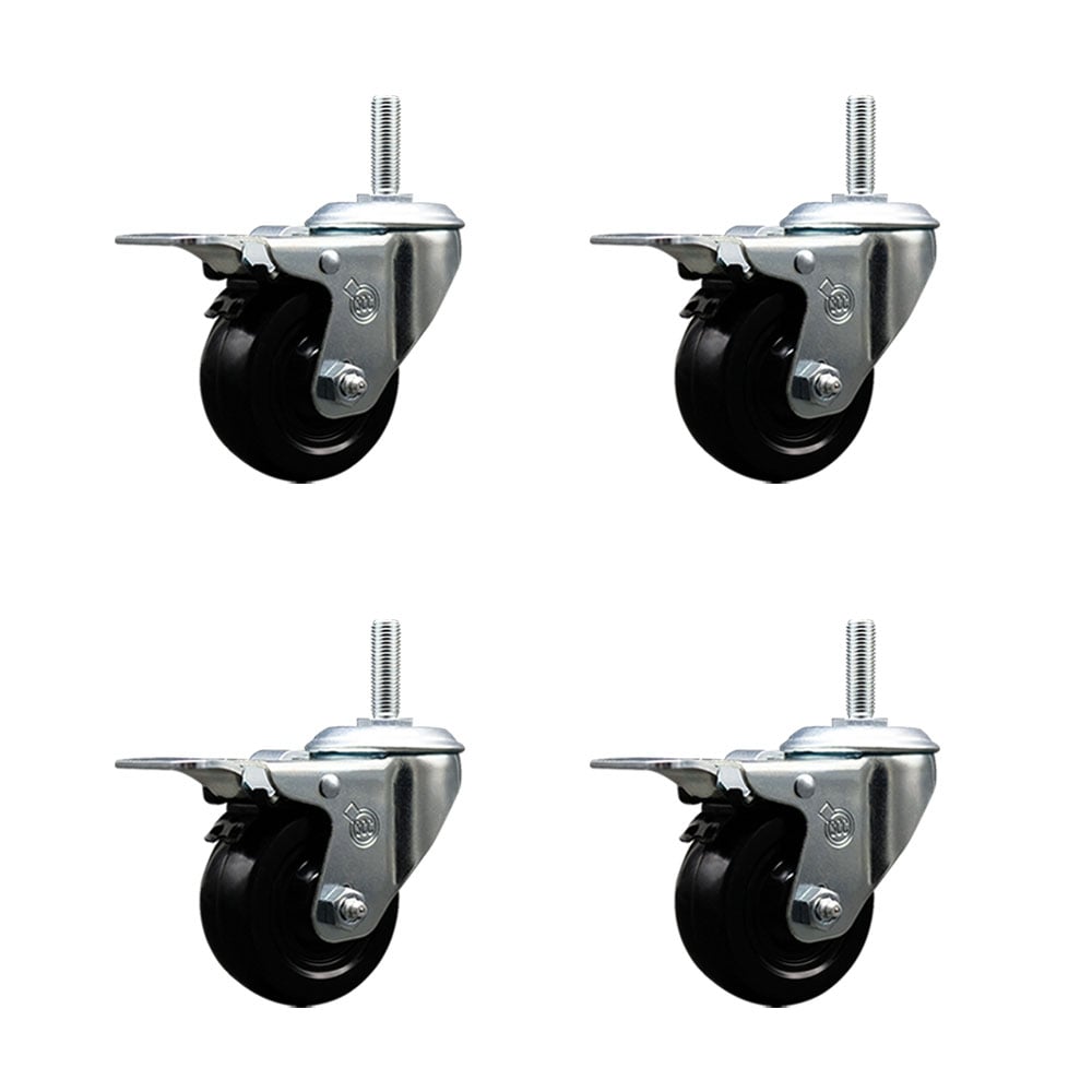 SCC-TSTTL20S314-HRS-34212-4 Hard Rubber Swivel Threaded Stem Caster with 3 x 1.25 in. Black Wheels & 0.75 in. Stems - Set of 4