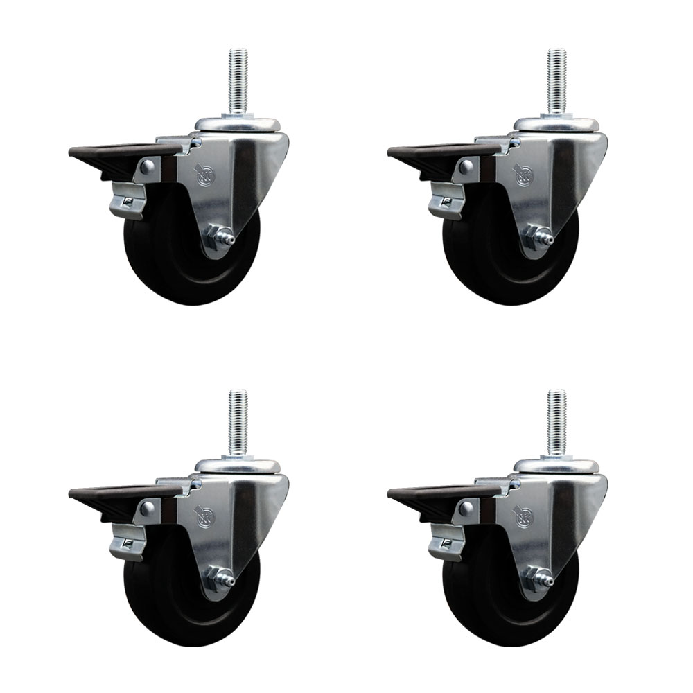 SCC-TS20S3514-HRS-PLB-34212-4 Hard Rubber Swivel Threaded Stem Caster with 3.5 x 1.25 in. Black Wheels & 0.75 in. Stems - Set of 4