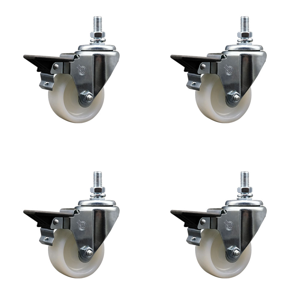 SCC-TS20S314-NYS-PLB-121315-4 Nylon Swivel Threaded Stem Caster with 3 x 1.25 in. White Wheels & 0.5 in. Stems - Set of 4