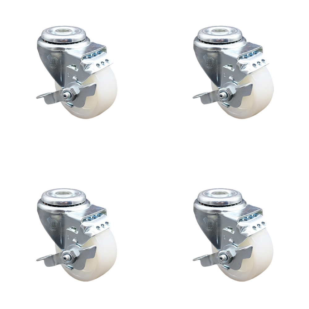 SCC-SSBH20S314-NYS-TLB-4 Stainless Steel Nylon Swivel Bolt Hole Caster with 3 x 1.25 in. White Wheels - Set of 4