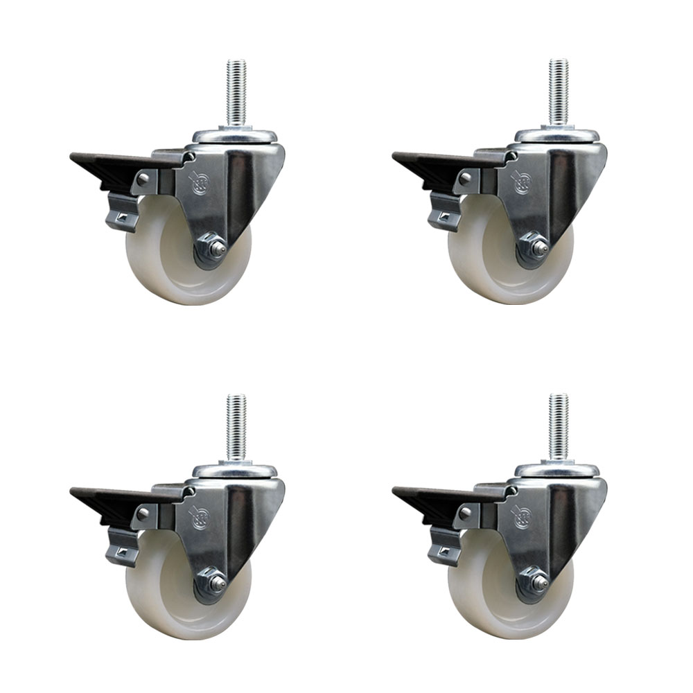 SCC-TS20S314-NYS-PLB-58212-4 Nylon Swivel Threaded Stem Caster with 3 x 1.25 in. White Wheels & 0.63 in. Stems - Set of 4