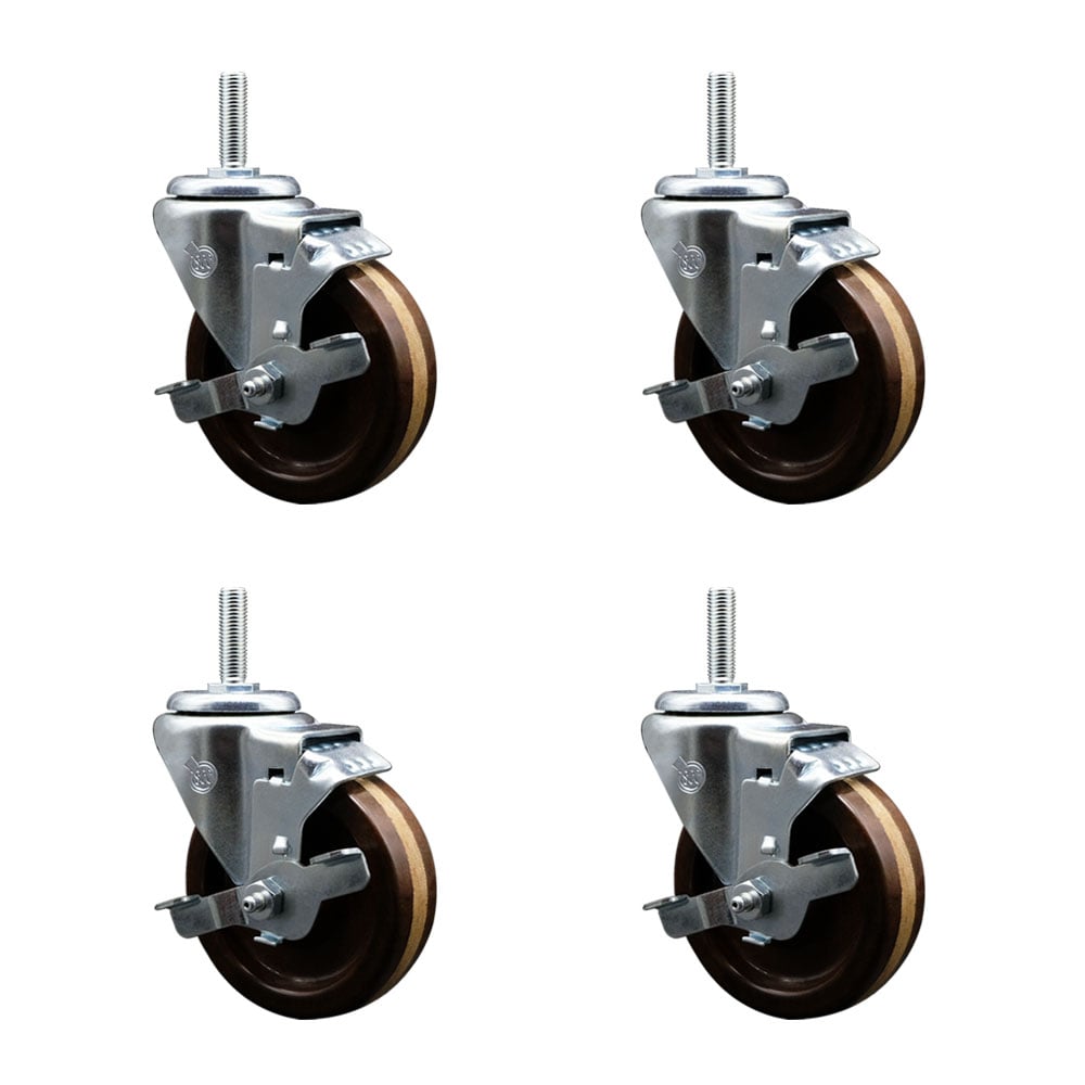 SCC-TS20S414-PHRHT-TLB-34212-4 High Temperature Phenolic Swivel Threaded Stem Caster with 4 x 1.25 in. Brown Wheels & 0.75 in. Stems - Set of 4