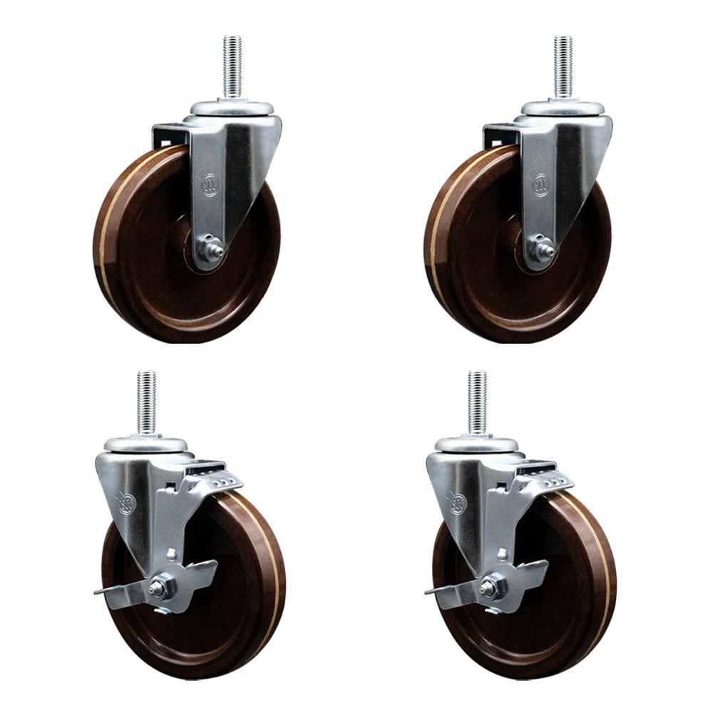 SCC-TS20S514-PHRHT-34212-2-TLB-2 High Temperature Phenolic Swivel Threaded Stem Caster with 5 x 1.25 in. Brown Wheels & 0.75 in. Stems - Set of 4