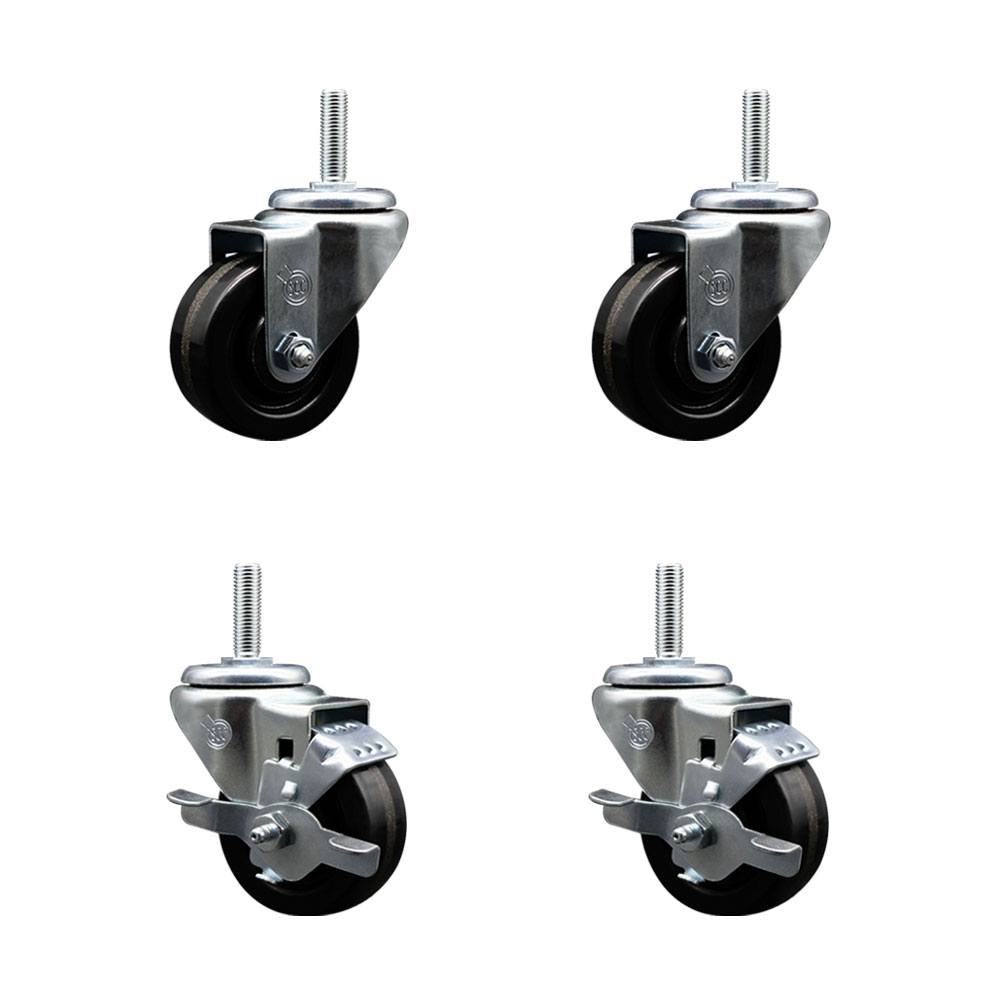 SCC-TS20S314-PHR-34212-2-TLB-2 Phenolic Swivel Threaded Stem Caster with 3 x 1.25 in. Black Wheels & 0.75 in. Stems - Set of 4