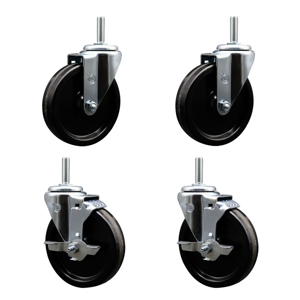 SCC-TS20S514-PHR-34212-2-TLB-2 Phenolic Swivel Threaded Stem Caster with 5 x 1.25 in. Black Wheels & 0.75 in. Stems - Set of 4
