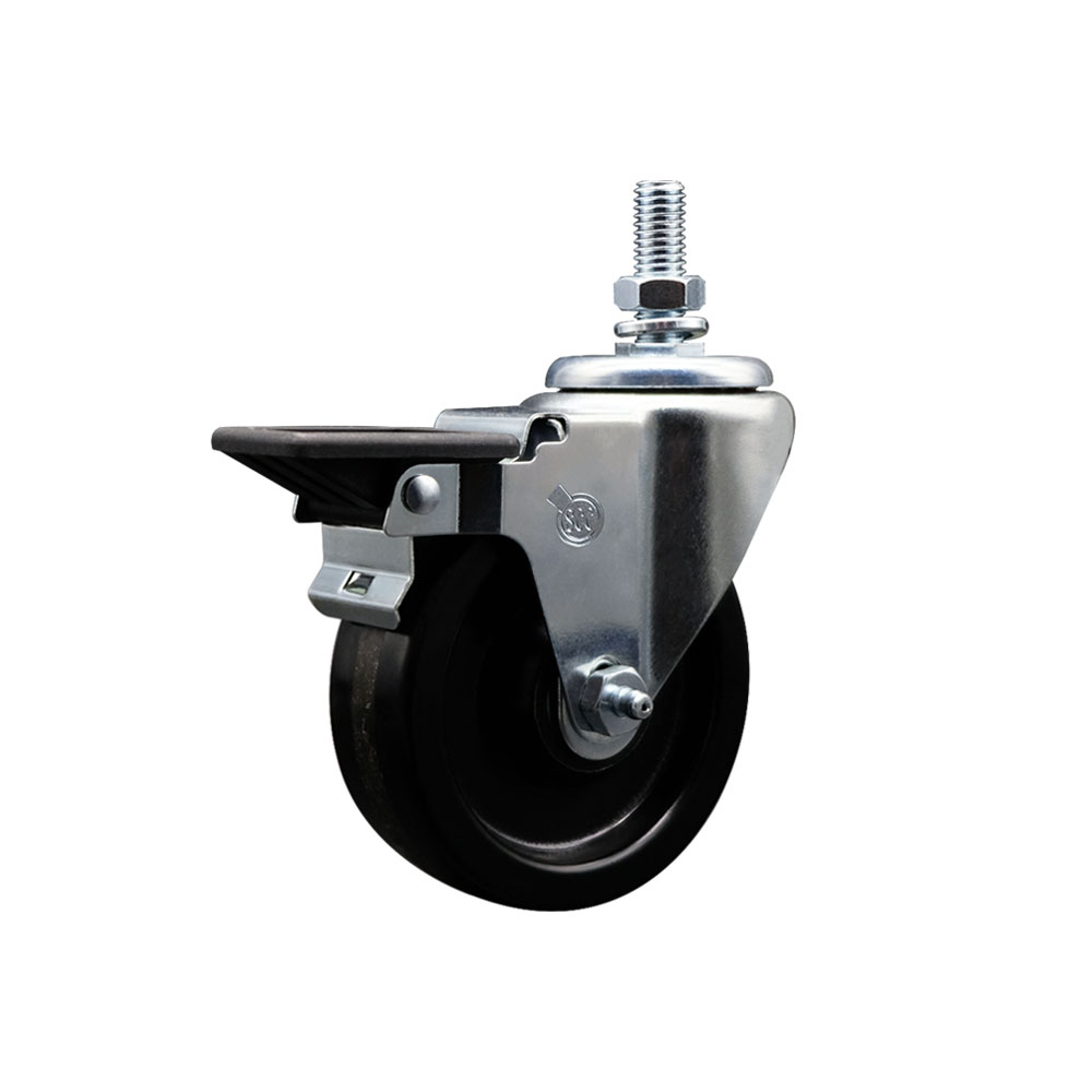 SCC-TS20S414-PHR-PLB-M1015 Phenolic Swivel Threaded Stem Caster with 4 x 1.25 in. Black Wheel & 10 mm Stem & Posi Locking Brake