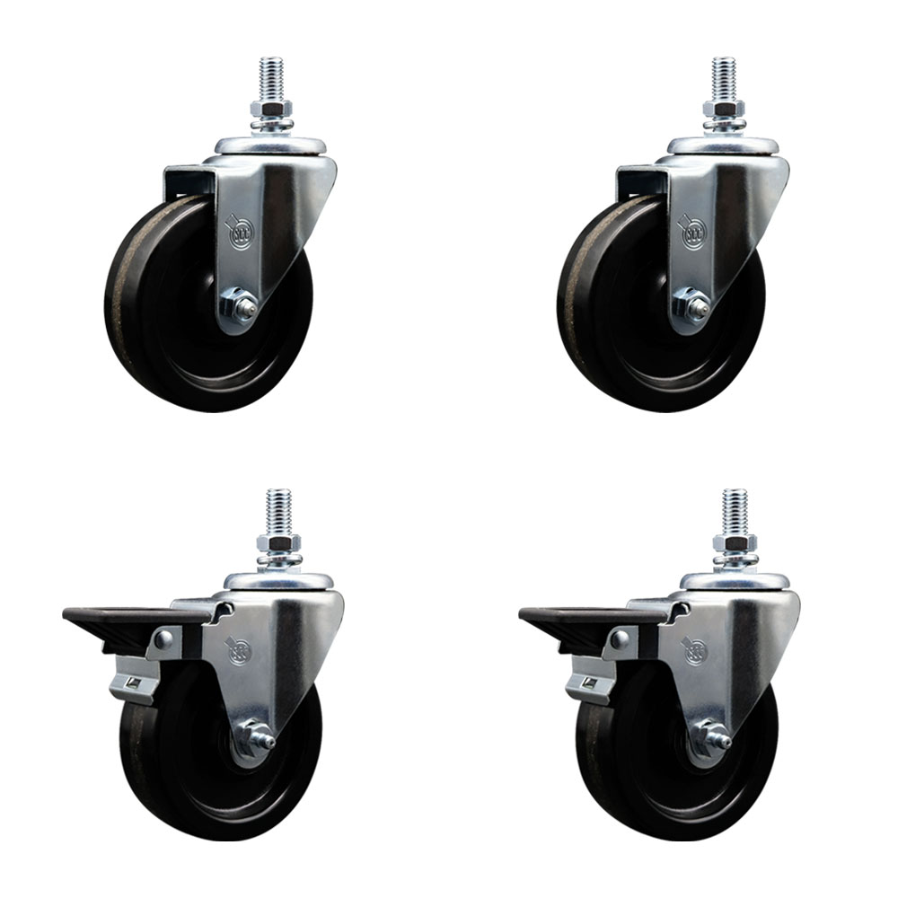 SCC-TS20S414-PHR-M1015-2-PLB-2 Phenolic Swivel Threaded Stem Caster with 4 x 1.25 in. Black Wheels & 10 mm Stems - Set of 4