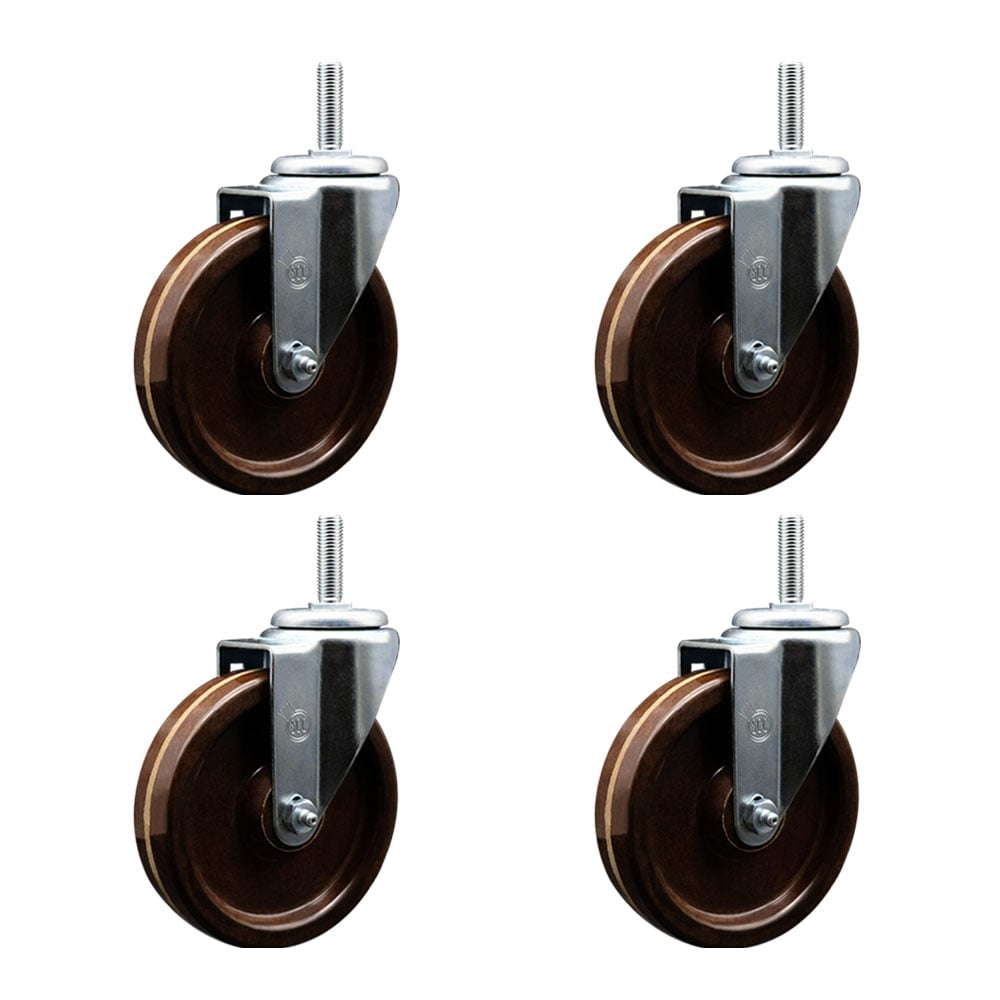 SCC-TS20S514-PHSHT-34212-4 High Temperature Phenolic Swivel Threaded Stem Caster with 5 x 1.25 in. Brown Wheels & 0.75 in. Stems - Set of 4
