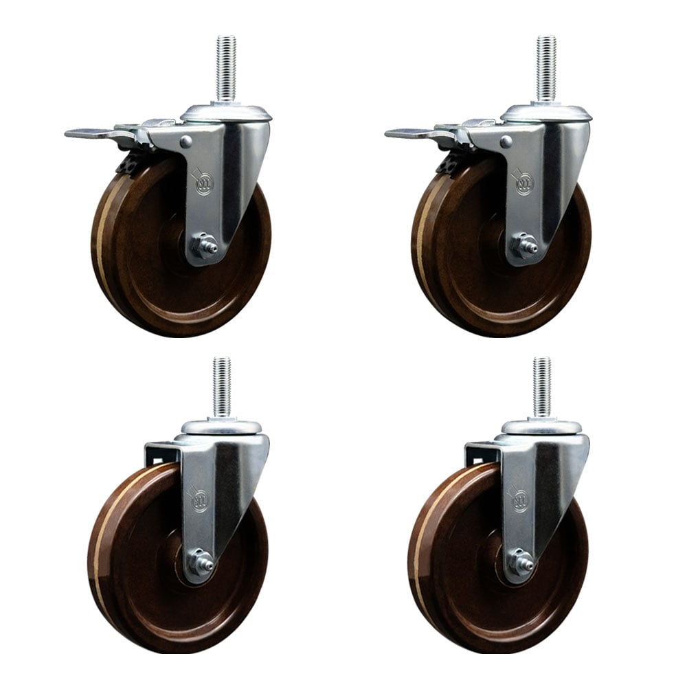 SCC-TSTTL20S514-PHSHT-34212-2-S-2 High Temperature Phenolic Swivel Threaded Stem Caster with 5 x 1.25 in. Brown Wheels & 0.75 in. Stems - Set of 4