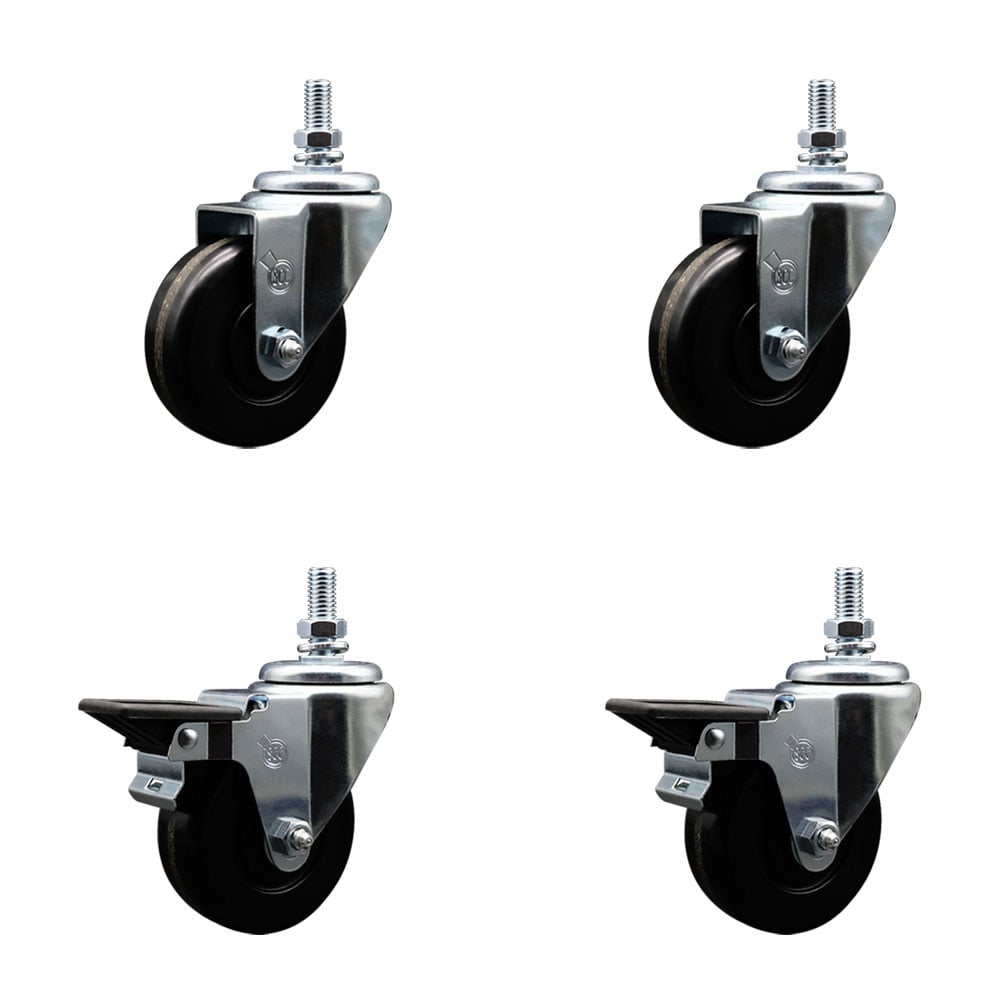 SCC-TS20S3514-PHS-121315-2-PLB-2 Phenolic Swivel Threaded Stem Caster w3.5 x 1.25 in. Black Wheels & 0.5 in. Stems - Set of 4