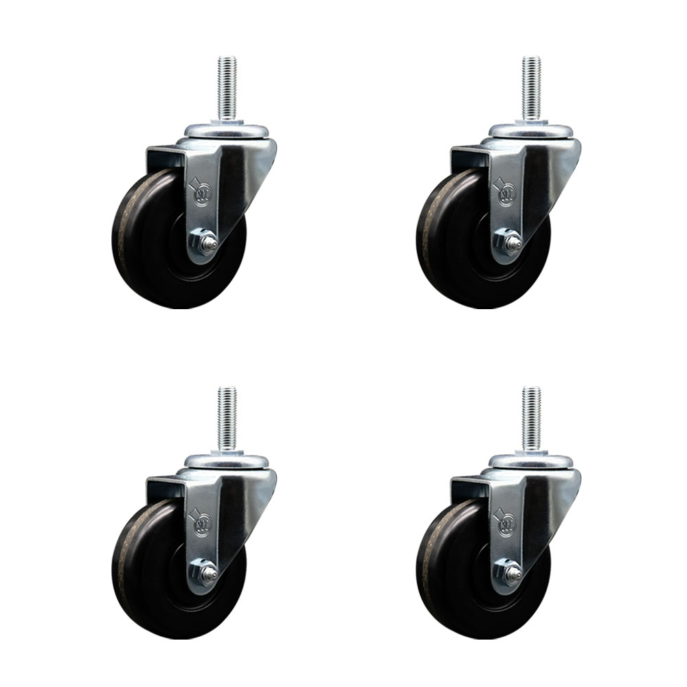 SCC-TS20S3514-PHS-34212-4 Phenolic Swivel Threaded Stem Caster with 3.5 x 1.25 in. Black Wheels & 0.75 in. Stems - Set of 4