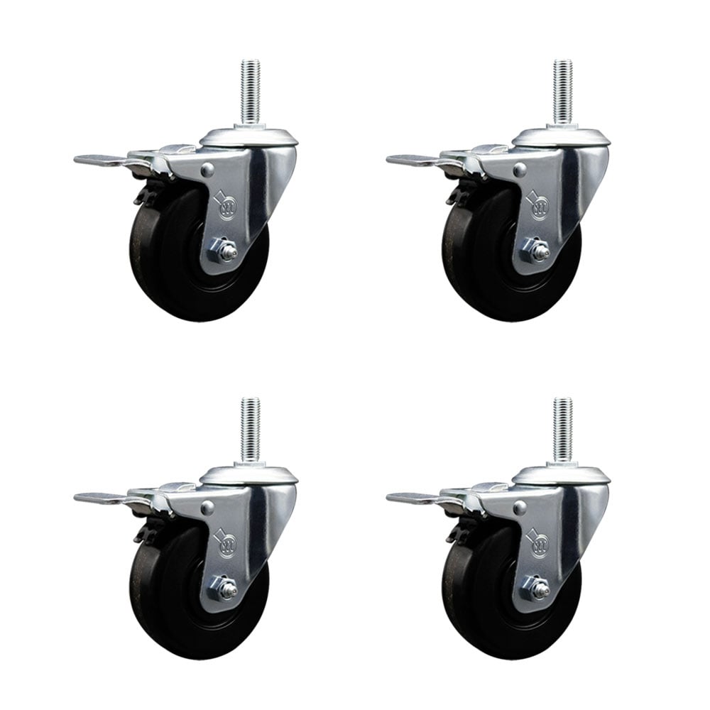 SCC-TSTTL20S3514-PHS-34212-4 Phenolic Swivel Threaded Stem Caster with 3.5 x 1.25 in. Black Wheels & 0.75 in. Stems - Set of 4