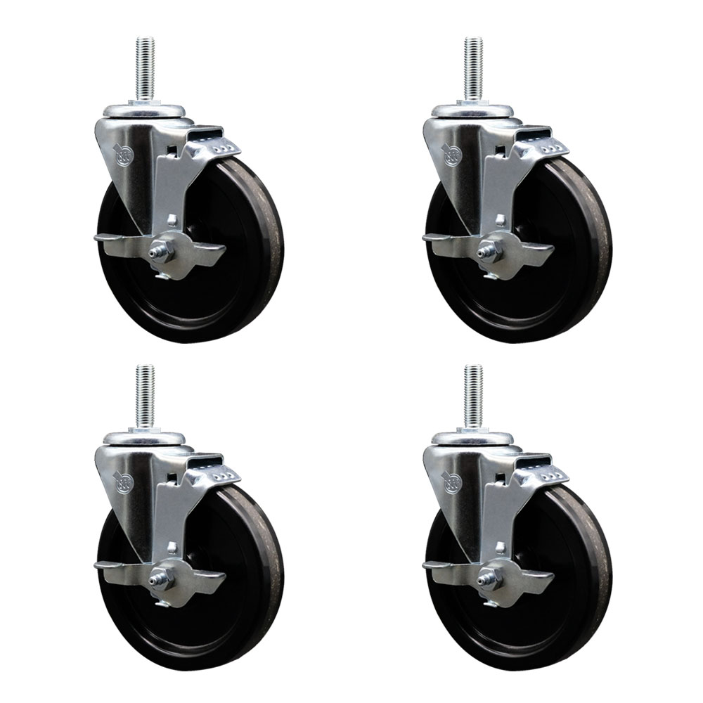 SCC-TS20S514-PHS-TLB-34212-4 Phenolic Swivel Threaded Stem Caster with 5 x 1.25 in. Black Wheels & 0.75 in. Stems - Set of 4