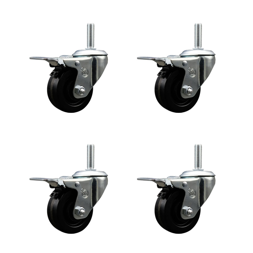 SCC-TSTTL20S314-PHS-58212-4 Phenolic Swivel Threaded Stem Caster with 3 x 1.25 in. Black Wheels & 0.63 in. Stems - Set of 4