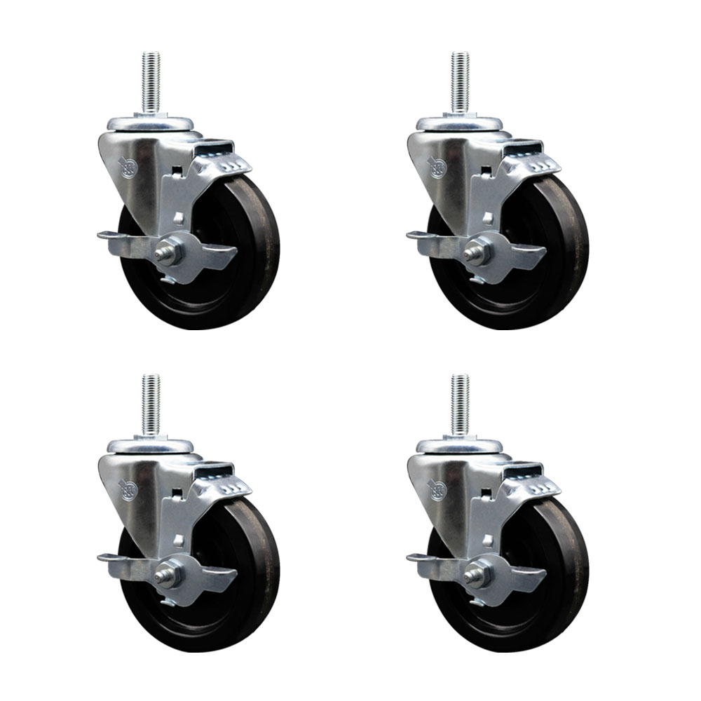 SCC-TS20S414-PHS-TLB-58212-4 Phenolic Swivel Threaded Stem Caster with 4 x 1.25 in. Black Wheels & 0.63 in. Stems - Set of 4