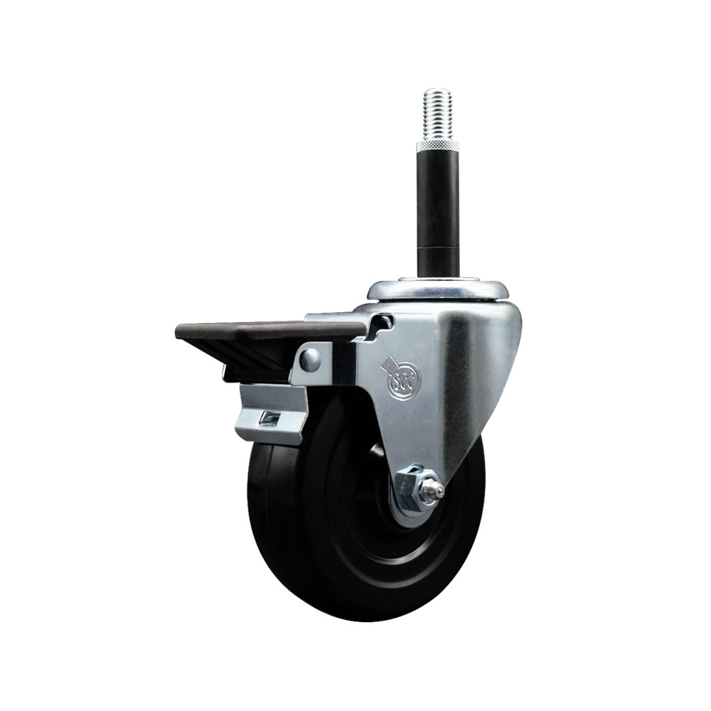SCC-EX20S414-HRS-PLB-34 Hard Rubber Swivel Expanding Stem Caster with 4 x 1.25 in. Black Wheel & 0.75 in. Stem & Posi Locking Brake