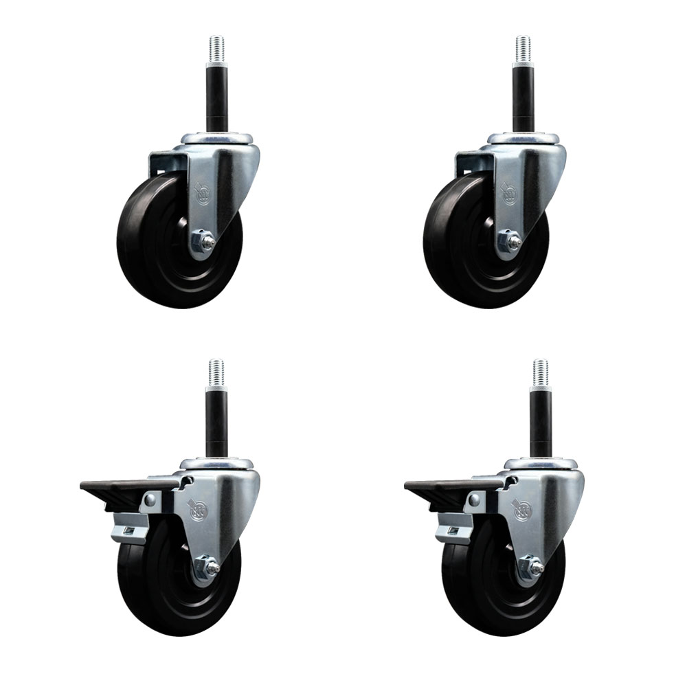 SCC-EX20S414-HRS-2-PLB-2-34 Hard Rubber Swivel Expanding Stem Caster with 4 x 1.25 in. Black Wheels & 0.75 in. Stems - Set of 4