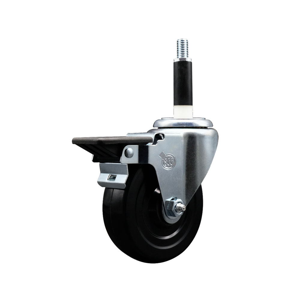 SCC-EX20S414-HRS-PLB-78 Hard Rubber Swivel Expanding Stem Caster with 4 x 1.25 in. Black Wheel & 0.87 in. Stem & Posi Locking Brake