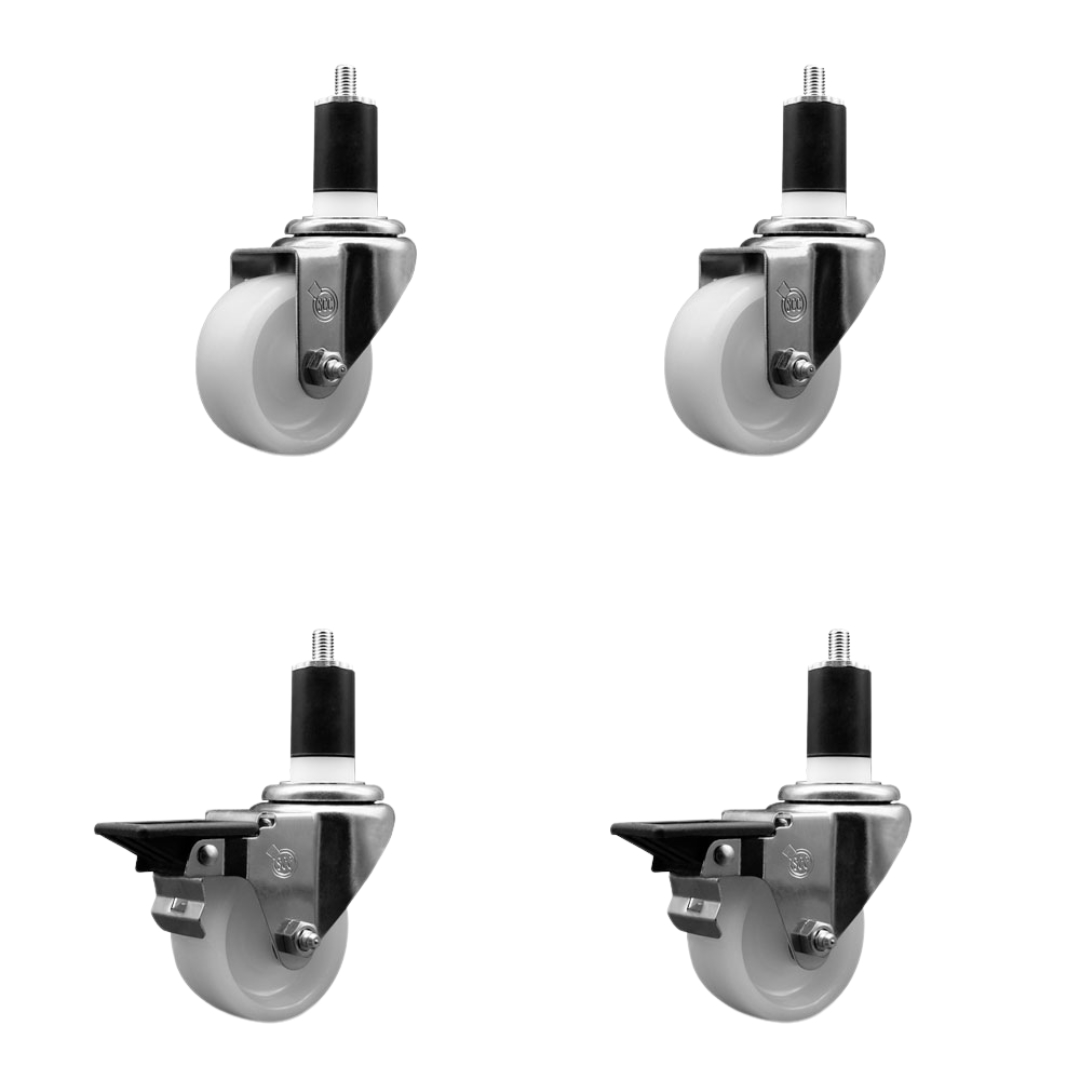 SCC-EX20S314-NYS-2-PLB-2-112 Nylon Swivel Expanding Stem Caster with 3 in. White Wheel & 1.5 in. Stems - Set of 4