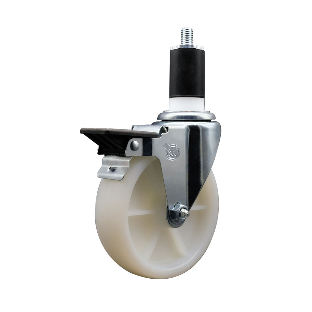 SCC-EX20S514-NYS-PLB-112 Nylon Expanding Stem Swivel Caster with 5 in. White Wheel & 1.5 in. Stem & Posi Locking Brake