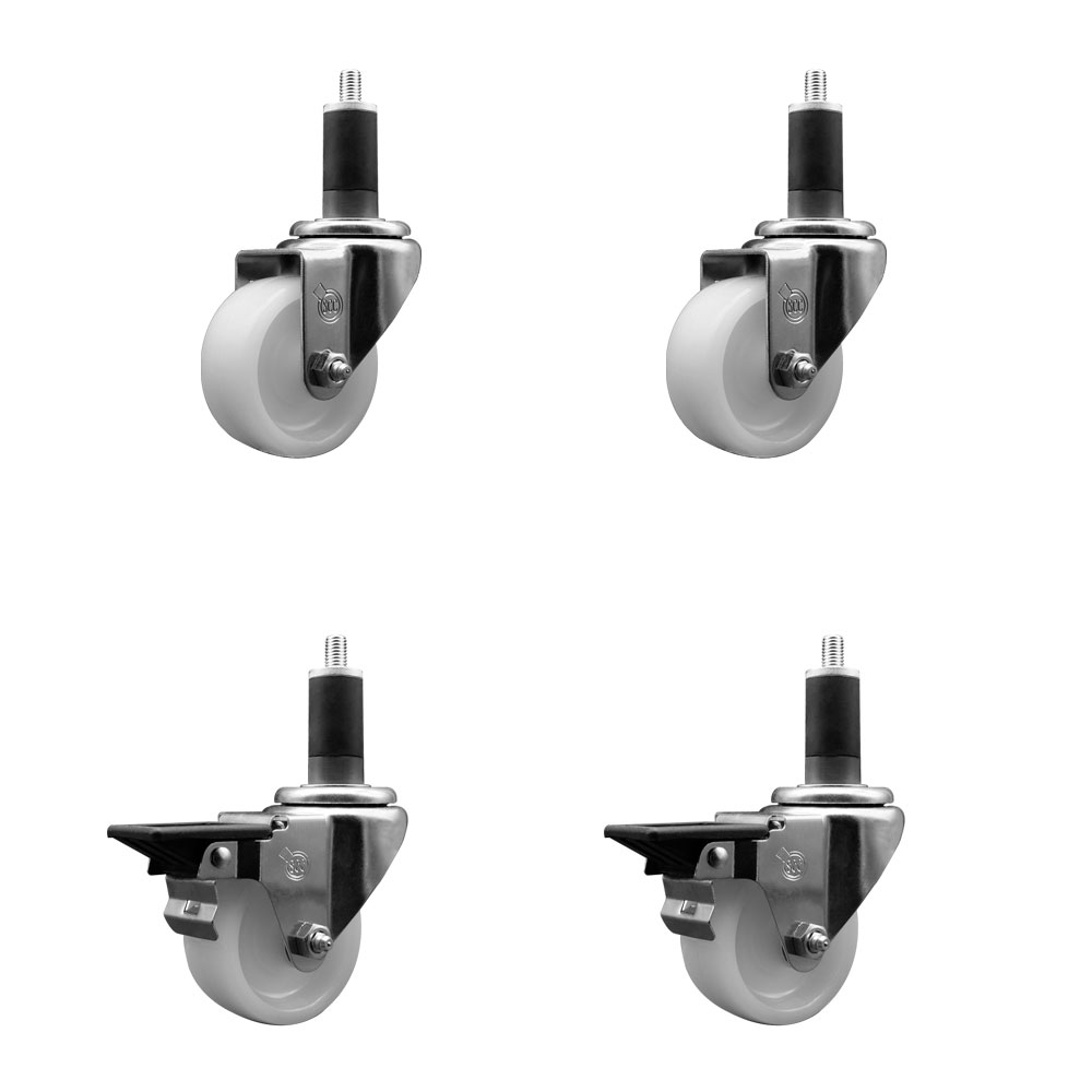 SCC-EX20S314-NYS-2-PLB-2-114 Nylon Swivel Expanding Stem Caster with 3 in. White Wheel & 1.25 in. Stems - Set of 4