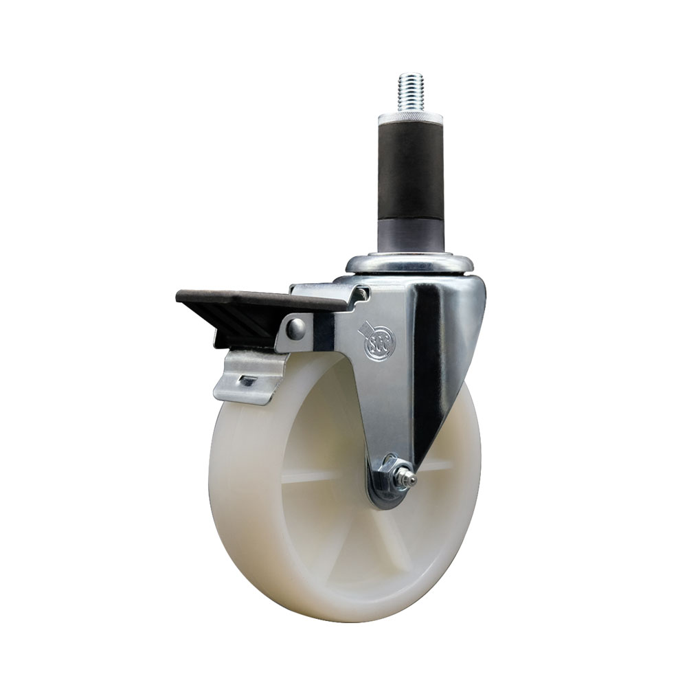 SCC-EX20S514-NYS-PLB-114 Nylon Expanding Stem Swivel Caster with 5 in. White Wheel & 1.25 in. Stem & Posi Locking Brake