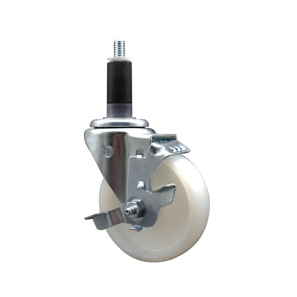 Stainless Steel Swivel Caster - White - 4 in. Wheel - Top Locking Brake