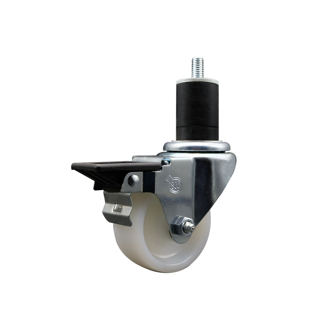 SCC-EX20S314-NYS-PLB-134 Nylon Expanding Stem Swivel Caster with 3 in. White Wheel & 1.75 in. Stem & Posi Locking Brake